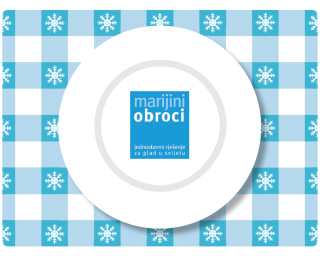 Podlošci za stol tanjur na kojem je logo Marijinih obroka